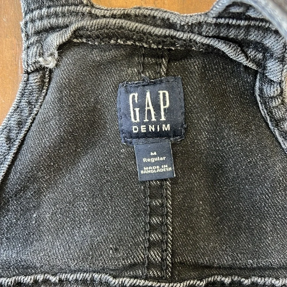 Gap kids black denim button front skinny overalls jeans size medium